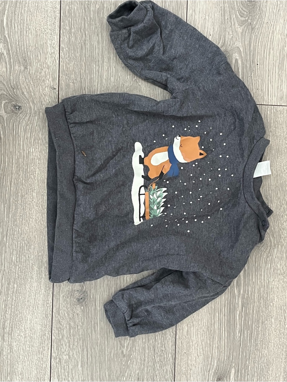 H&M Charcoal Gray Sweatshirt with Fox Winter Graphic